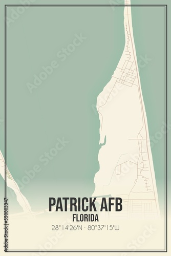 Retro US city map of Patrick Afb, Florida. Vintage street map.
