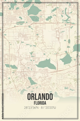 Retro US city map of Orlando  Florida. Vintage street map.