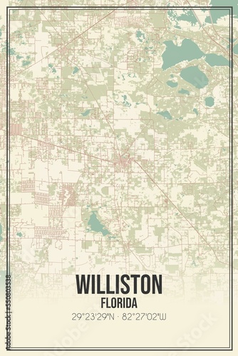 Konstfotografi Retro US city map of Williston, Florida. Vintage street map.