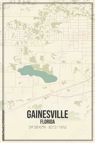 Retro US city map of Gainesville, Florida. Vintage street map. photo