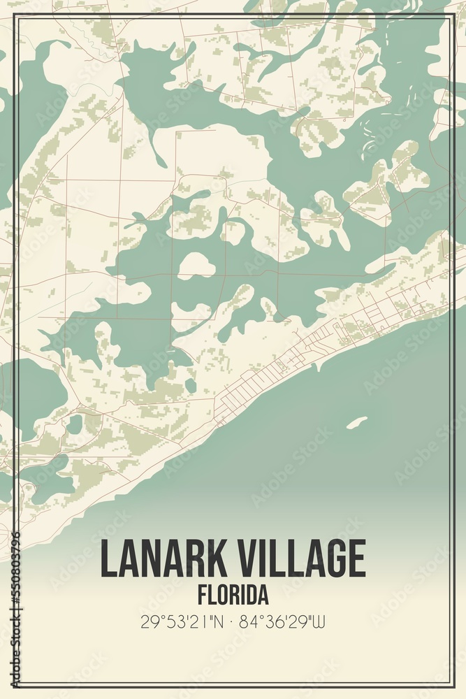 Fototapeta premium Retro US city map of Lanark Village, Florida. Vintage street map.