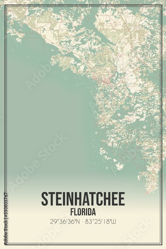 Retro US city map of Steinhatchee, Florida. Vintage street map. photo