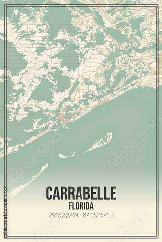 Retro US city map of Carrabelle, Florida. Vintage street map. photo