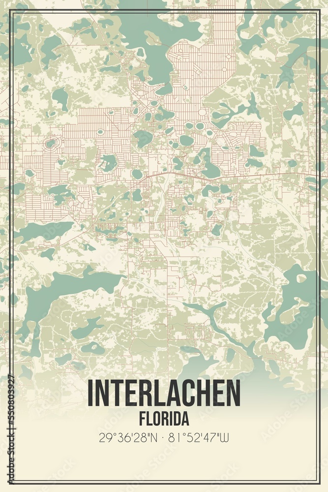 Fototapeta premium Retro US city map of Interlachen, Florida. Vintage street map.