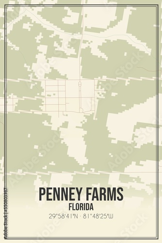 Retro US city map of Penney Farms, Florida. Vintage street map. photo