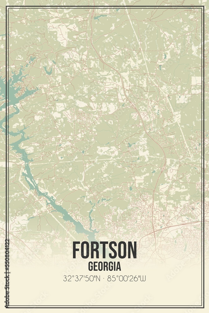 Retro US city map of Fortson, Georgia. Vintage street map.