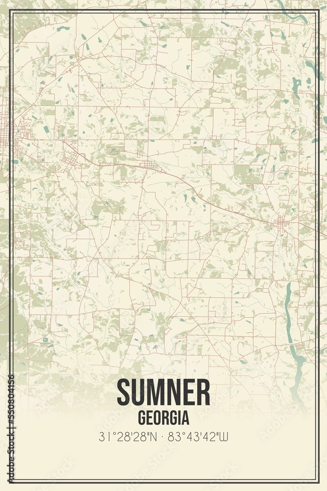 Retro US city map of Sumner, Georgia. Vintage street map.