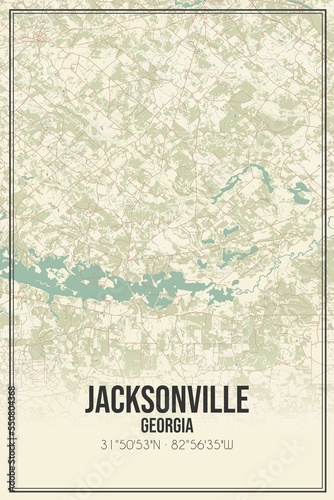 Retro US city map of Jacksonville, Georgia. Vintage street map. photo