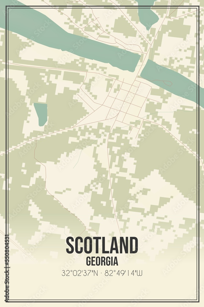 Retro US city map of Scotland, Georgia. Vintage street map.