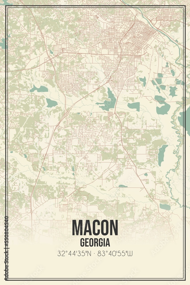 Retro US city map of Macon, Georgia. Vintage street map.
