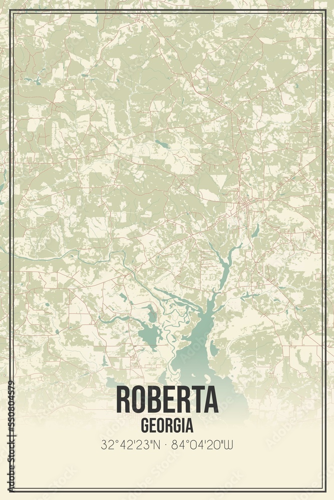 Retro US city map of Roberta, Vintage street map. Stock