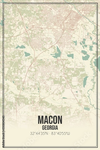 Retro US city map of Macon  Georgia. Vintage street map.