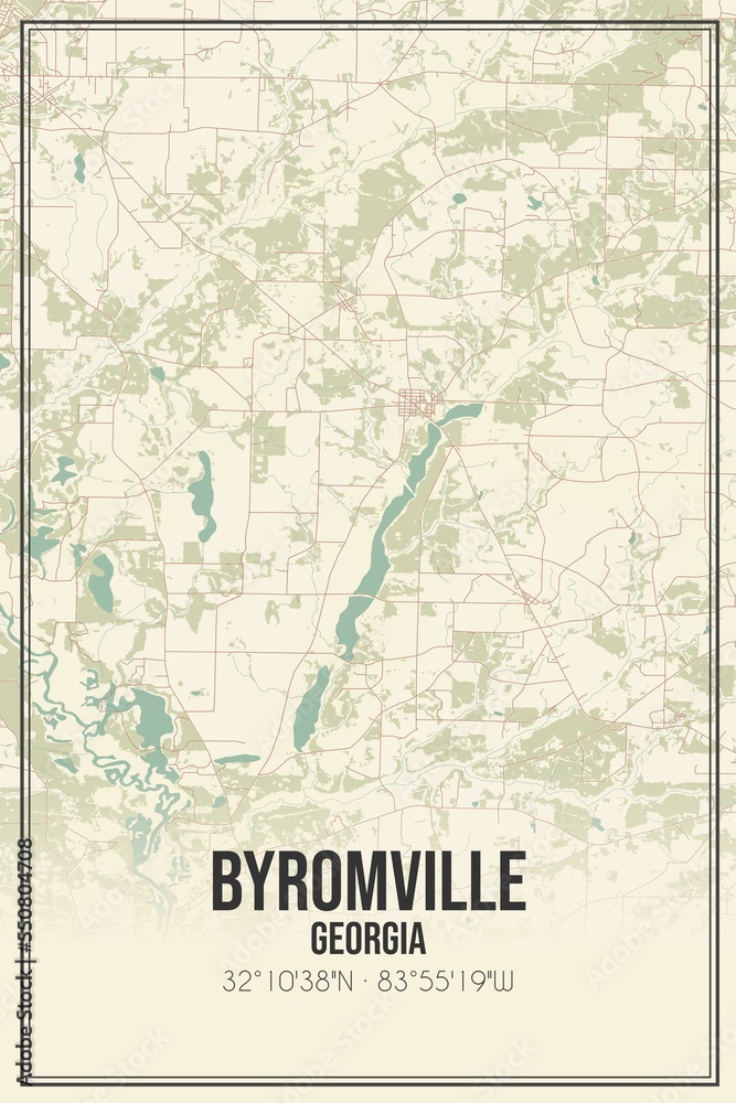 Retro US city map of Byromville, Georgia. Vintage street map.