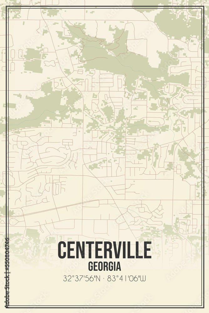 Retro US city map of Centerville, Georgia. Vintage street map.