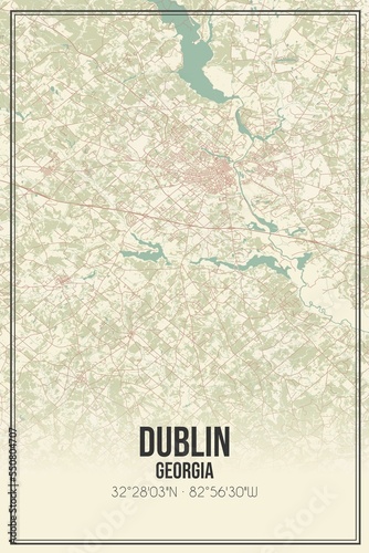Photography Retro US city map of Dublin, Georgia. Vintage street map.