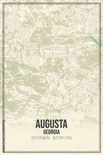 Retro US city map of Augusta, Georgia. Vintage street map. photo