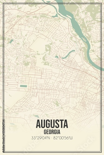 Retro US city map of Augusta, Georgia. Vintage street map. photo