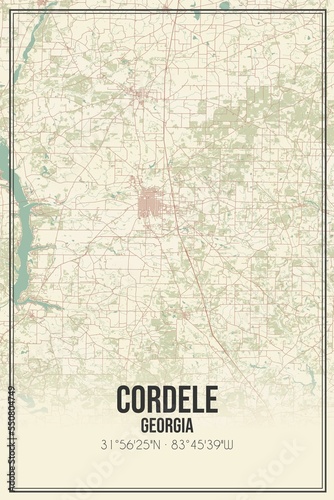 Retro US city map of Cordele  Georgia. Vintage street map.