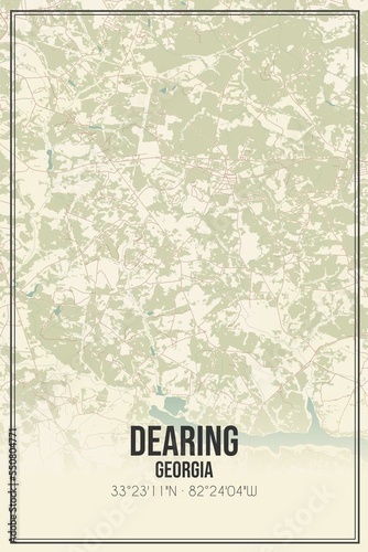 Retro US city map of Dearing, Georgia. Vintage street map. photo