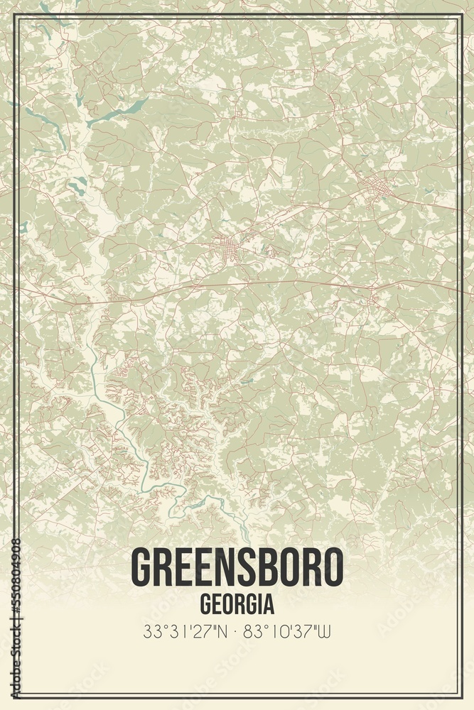 Retro US city map of Greensboro, Georgia. Vintage street map. - obrazy, fototapety, plakaty 