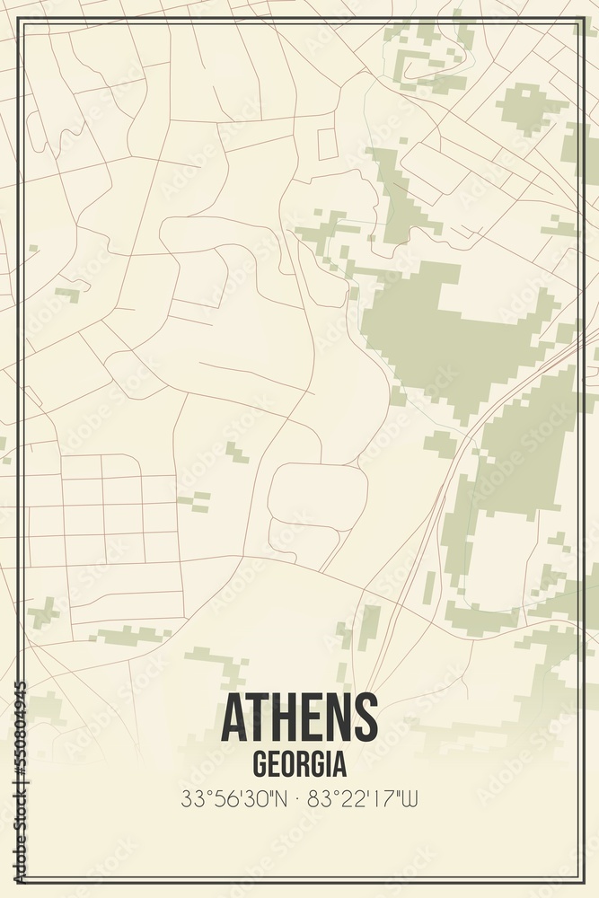 Retro US city map of Athens, Georgia. Vintage street map.