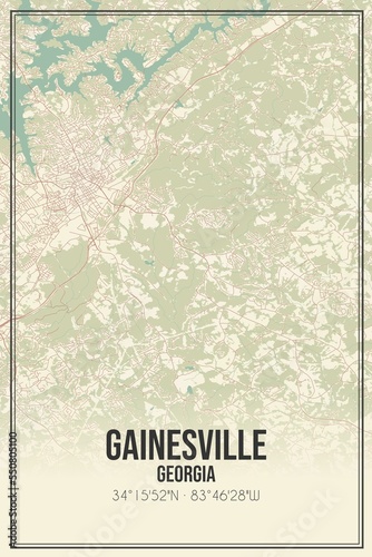 Bild auf Leinwand Retro US city map of Gainesville, Georgia. Vintage street map.