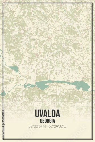 Retro US city map of Uvalda, Georgia. Vintage street map. photo