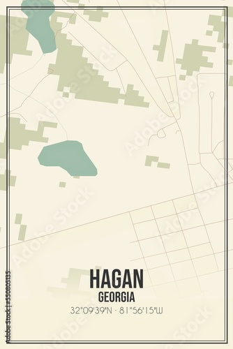 Retro US city map of Hagan, Georgia. Vintage street map. photo