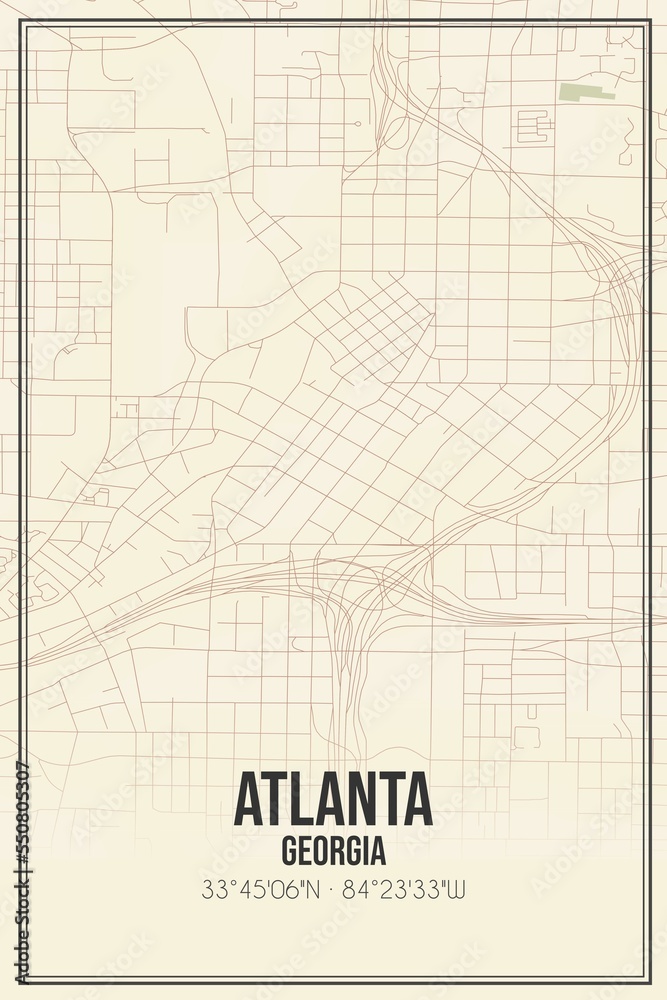 Obraz premium Retro US city map of Atlanta, Georgia. Vintage street map.