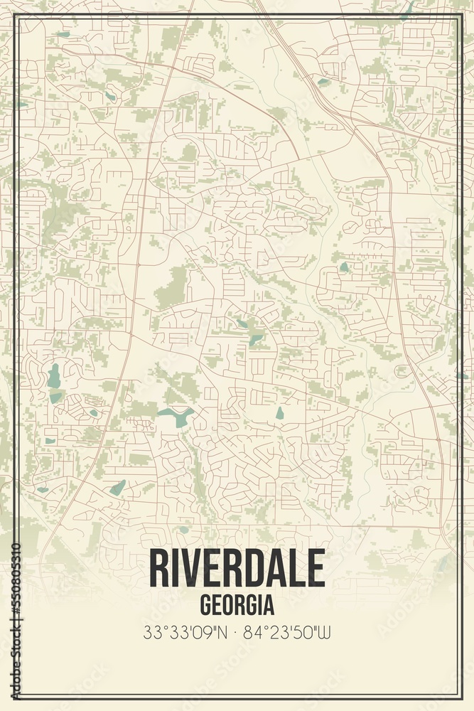 Retro US city map of Riverdale, Georgia. Vintage street map.