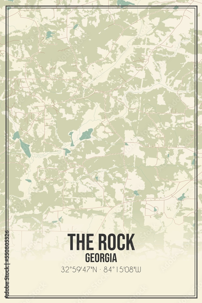 Fototapeta premium Retro US city map of The Rock, Georgia. Vintage street map.