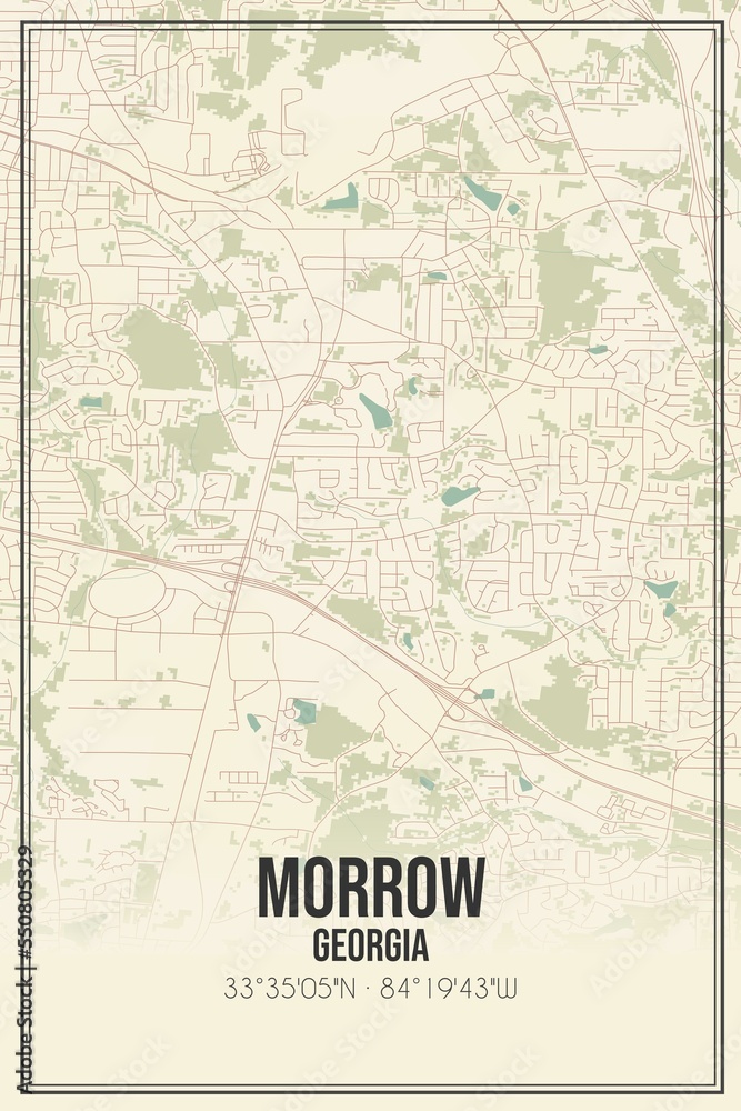 Retro US city map of Morrow, Georgia. Vintage street map.