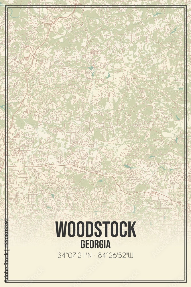 Plak T Retro US City Map Of Woodstock Georgia Vintage Street Map 1000 F 550805392 