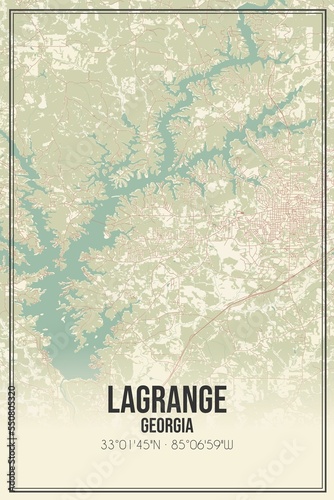 Retro US city map of Lagrange, Georgia. Vintage street map. photo