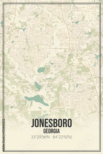 Retro US city map of Jonesboro, Georgia. Vintage street map. photo