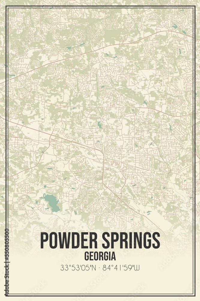 Retro US city map of Powder Springs, Georgia. Vintage street map.