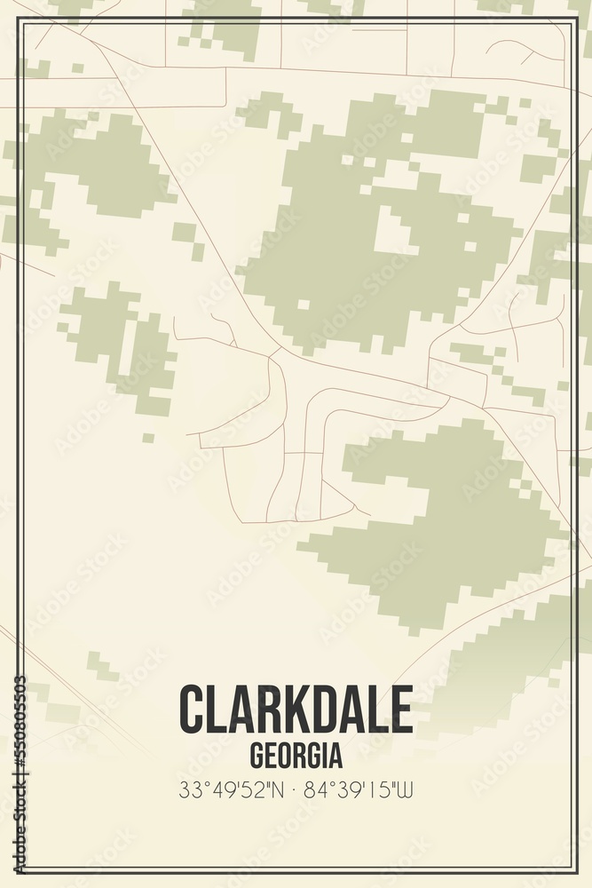 Obraz premium Retro US city map of Clarkdale, Georgia. Vintage street map.