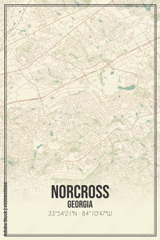 Obraz premium Retro US city map of Norcross, Georgia. Vintage street map.