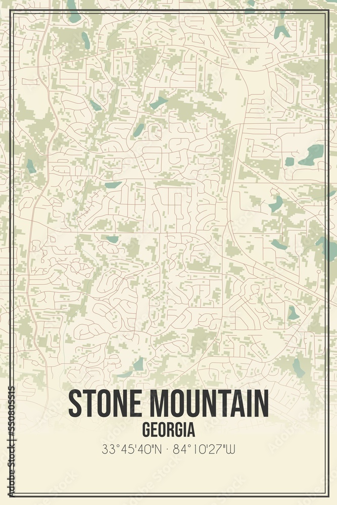 Retro US city map of Stone Mountain, Georgia. Vintage street map.