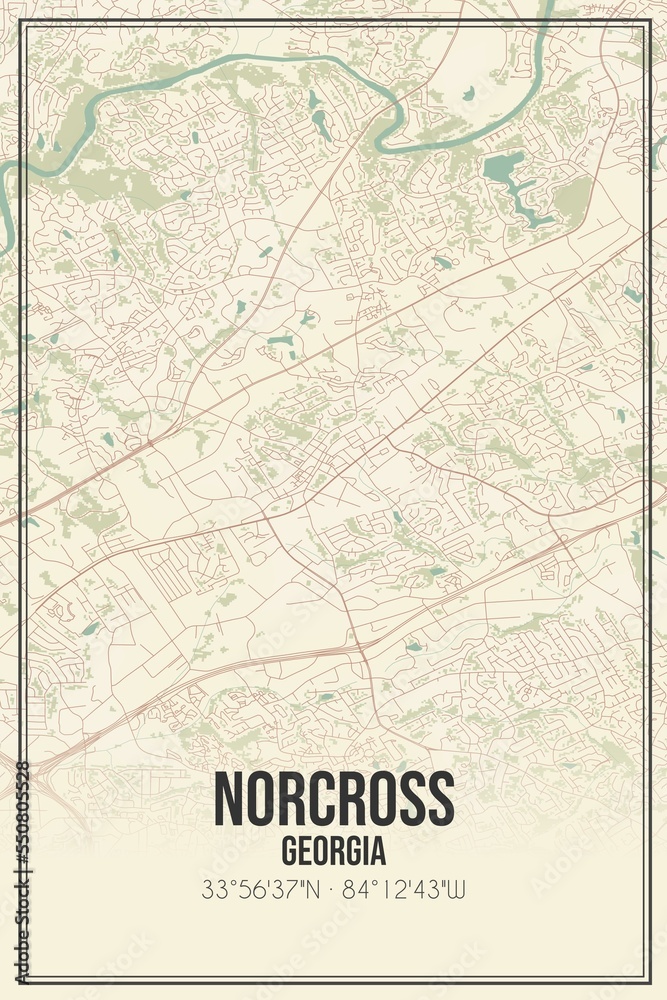 Fototapeta premium Retro US city map of Norcross, Georgia. Vintage street map.
