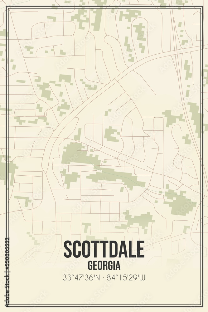 Retro US city map of Scottdale, Georgia. Vintage street map.