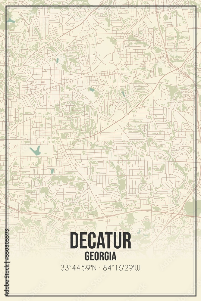 Retro US city map of Decatur, Georgia. Vintage street map.