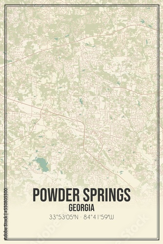 Obraz na płótnie Retro US city map of Powder Springs, Georgia. Vintage street map. w salonie