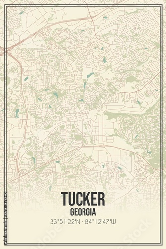 Retro US city map of Tucker, Georgia. Vintage street map. photo