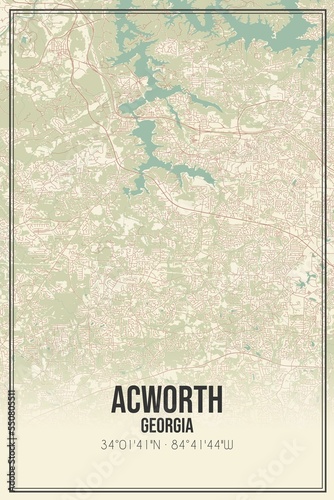 Obraz na płótnie Retro US city map of Acworth, Georgia. Vintage street map. w salonie