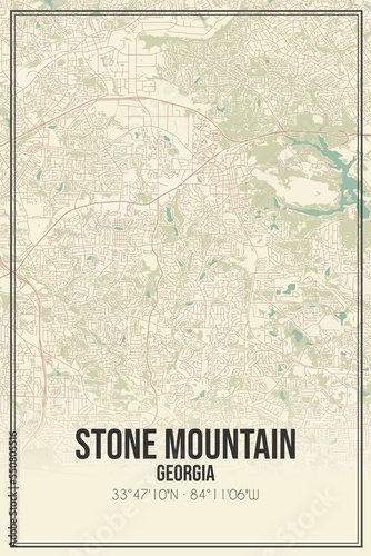 Retro US city map of Stone Mountain  Georgia. Vintage street map.