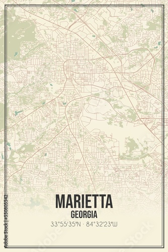 Retro US city map of Marietta, Georgia. Vintage street map. photo
