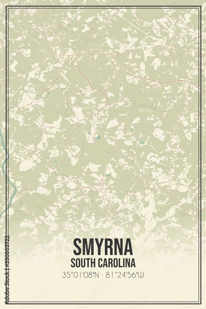 Retro US city map of Smyrna, South Carolina. Vintage street map.