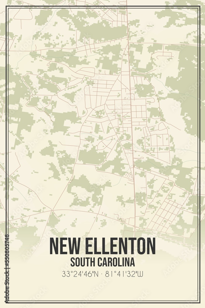 Retro US city map of New Ellenton, South Carolina. Vintage street map.