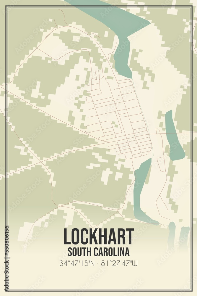 Fototapeta premium Retro US city map of Lockhart, South Carolina. Vintage street map.